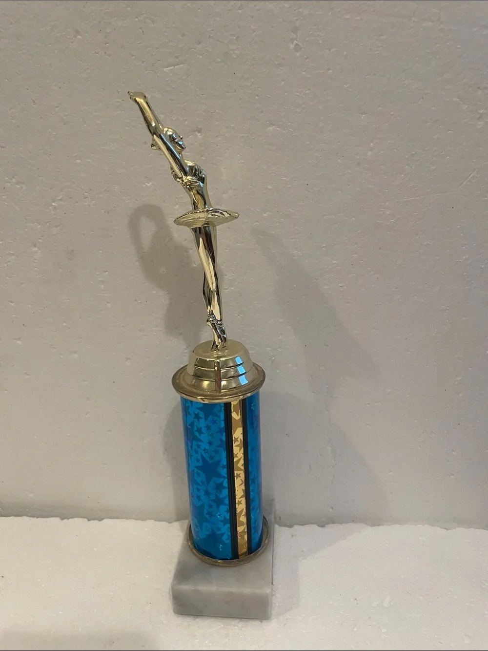 Vintage Y2K Ballerina ballet Dance Trophy blue & Gold white Carrera marble base